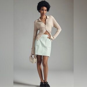 NWT Anthropologie Maeve Mint Green Faux Leather A-Line Mini Skirt Size Large